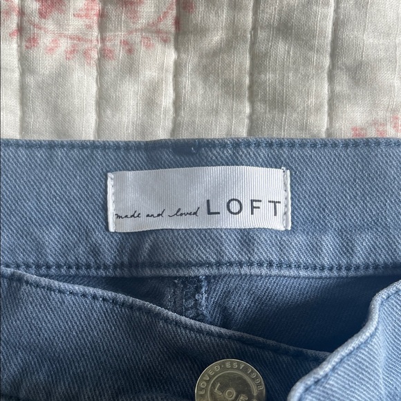 LOFT Dark Blue Frayed Hem Jean Shorts - Picture 2 of 4